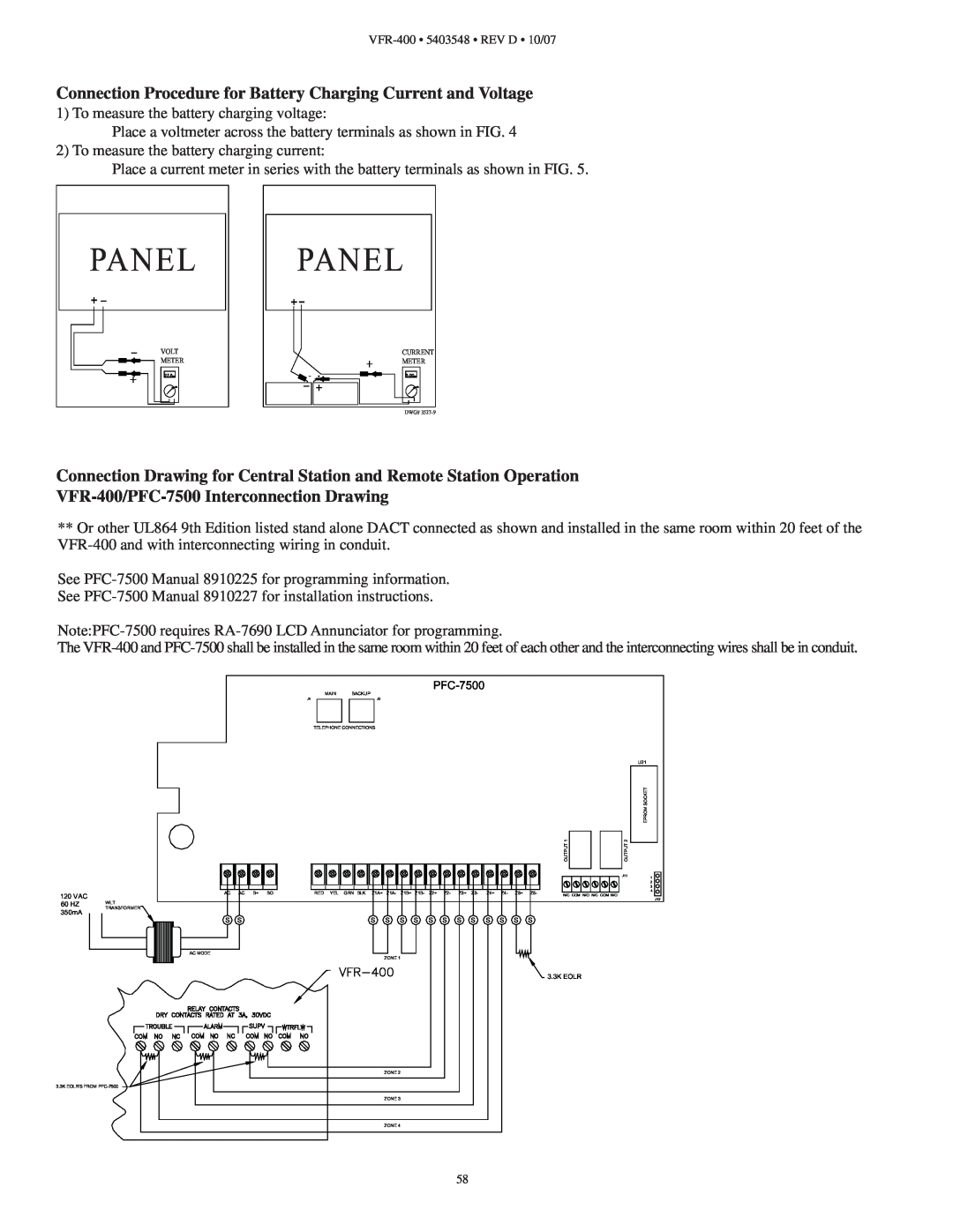 Viking instruction manual VFR-400/PFC-7500Interconnection Drawing, Panel Panel 