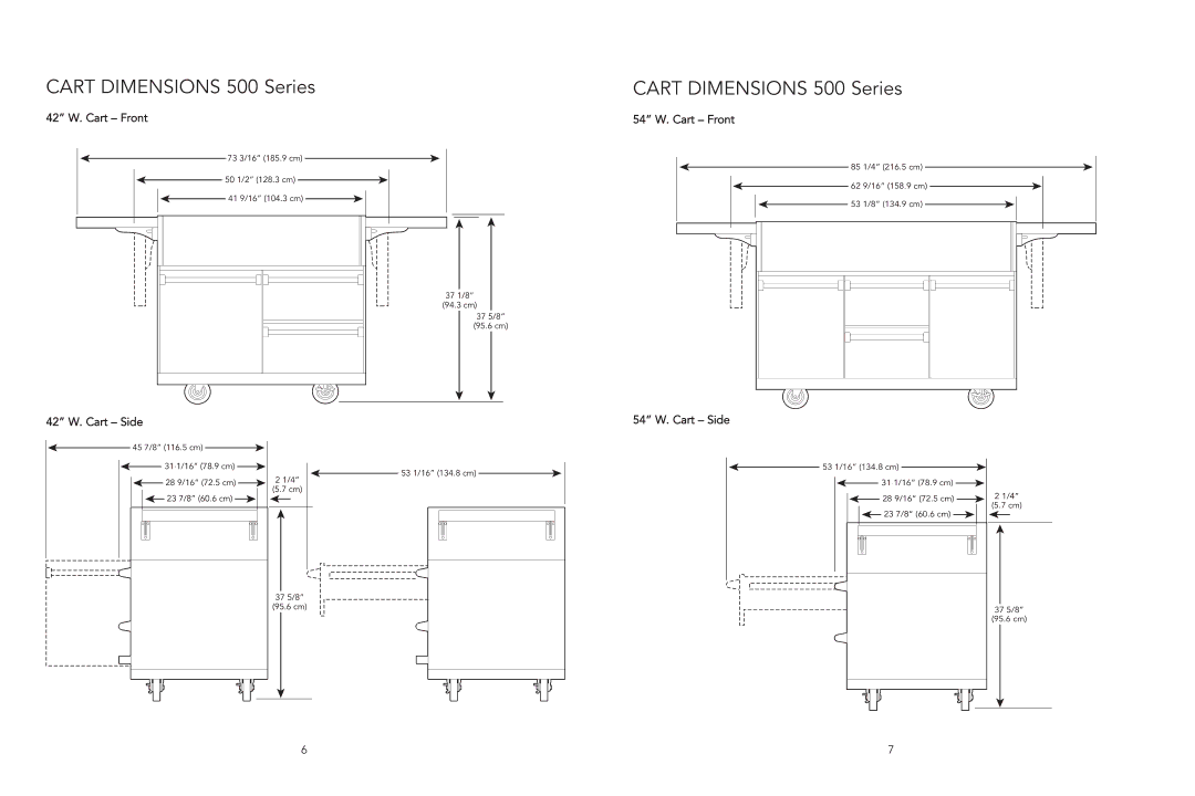 Viking VGBQ manual 42 W. Cart Front, 54 W. Cart Front, 42 W. Cart Side, 54 W. Cart Side 