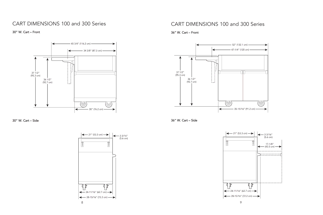 Viking VGBQ manual 30 W. Cart Front 36 W. Cart Front, 36 W. Cart Side 