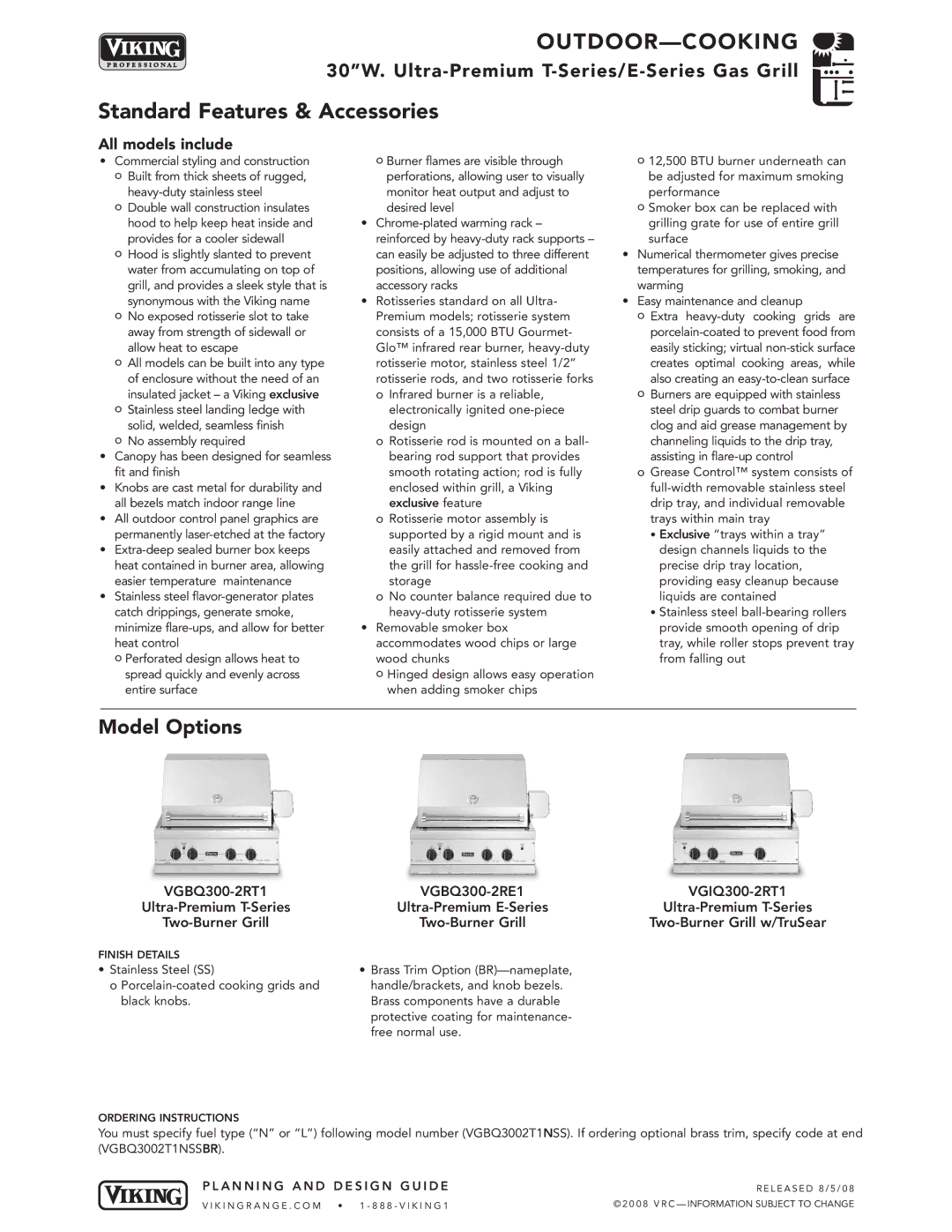 Viking VGBQ3002T1NSS manual All models include, VGBQ300-2RT1 VGBQ300-2RE1 VGIQ300-2RT1 