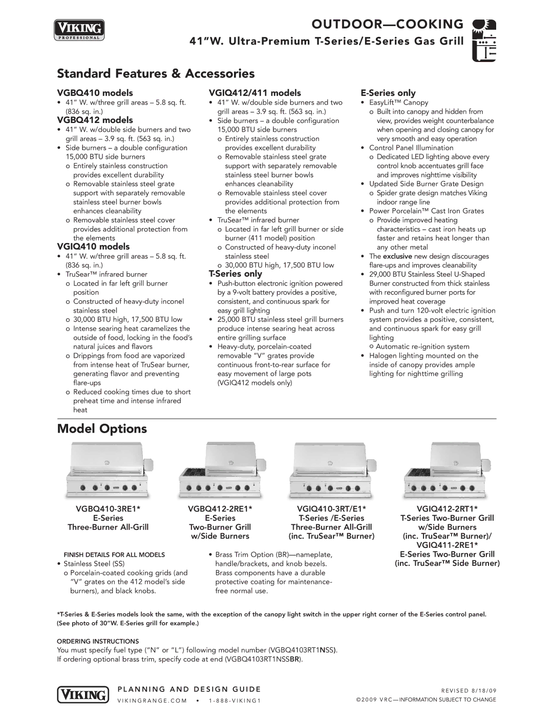 Viking VGBQ3002T1NSS manual VGBQ410 models, VGBQ412 models, VGIQ410 models, VGIQ412/411 models, Series only 