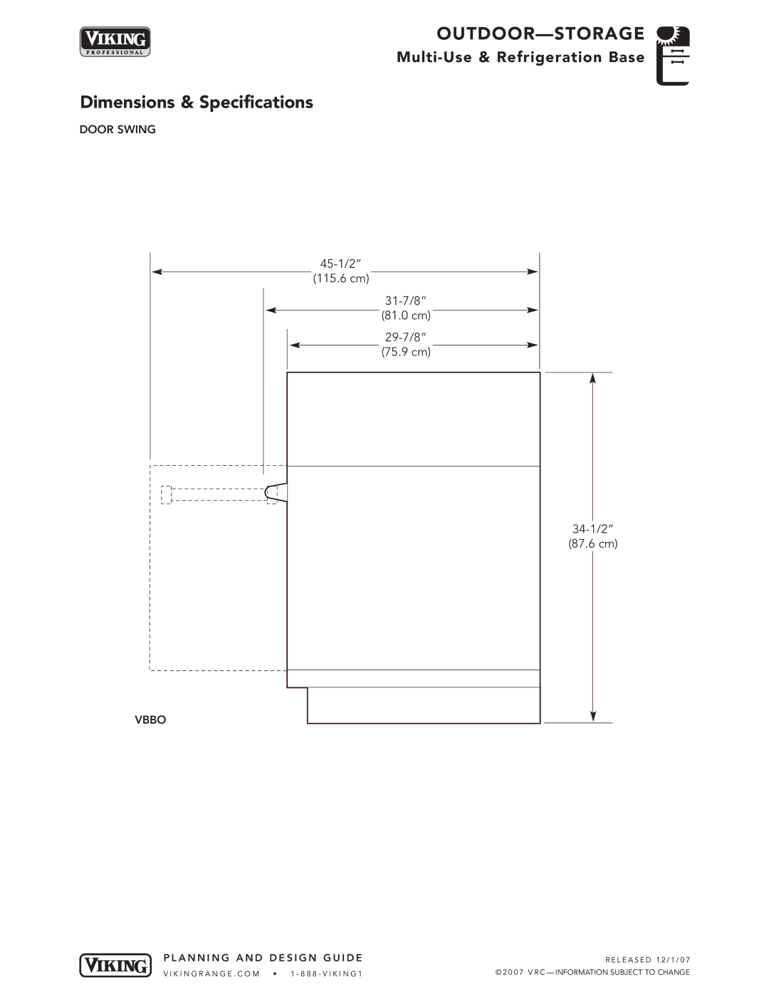 Viking VGBQ3002T1NSS manual Door Swing, Vbbo 