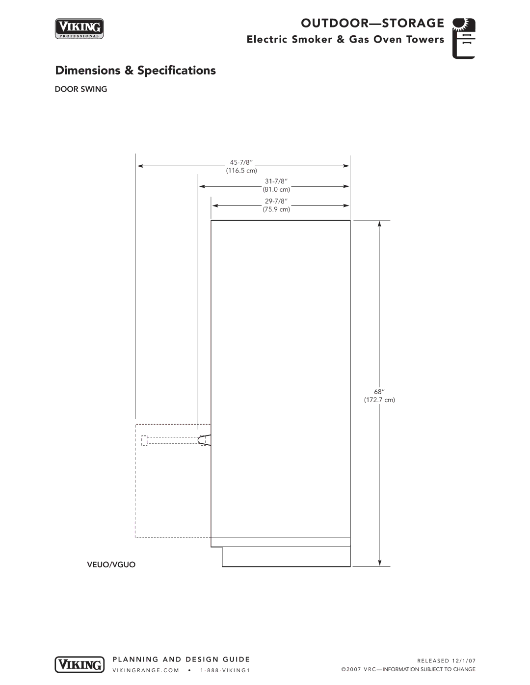 Viking VGBQ3002T1NSS manual Door Swing, Veuo/Vguo 