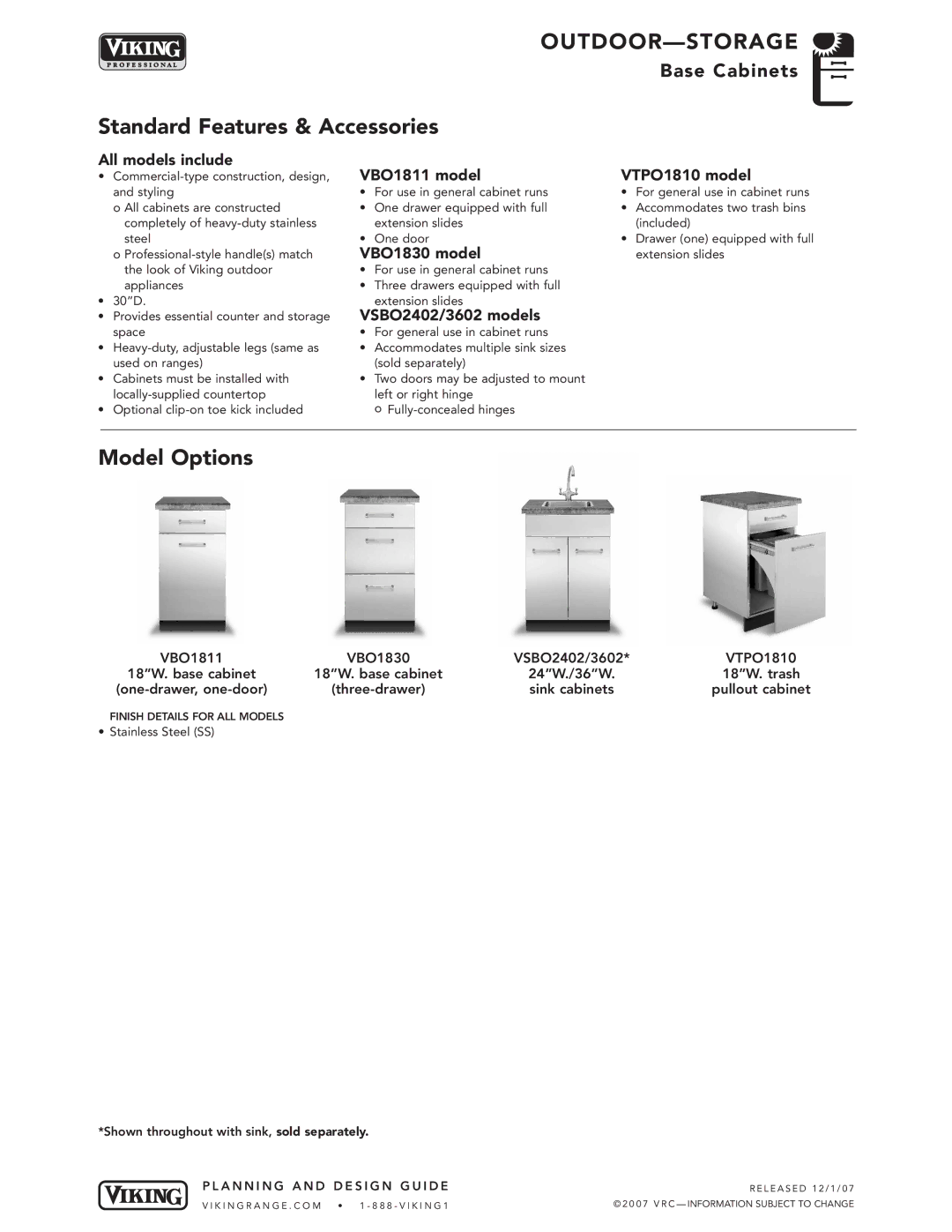 Viking VGBQ3002T1NSS manual VBO1811 model VTPO1810 model, VBO1830 model, VSBO2402/3602 models 