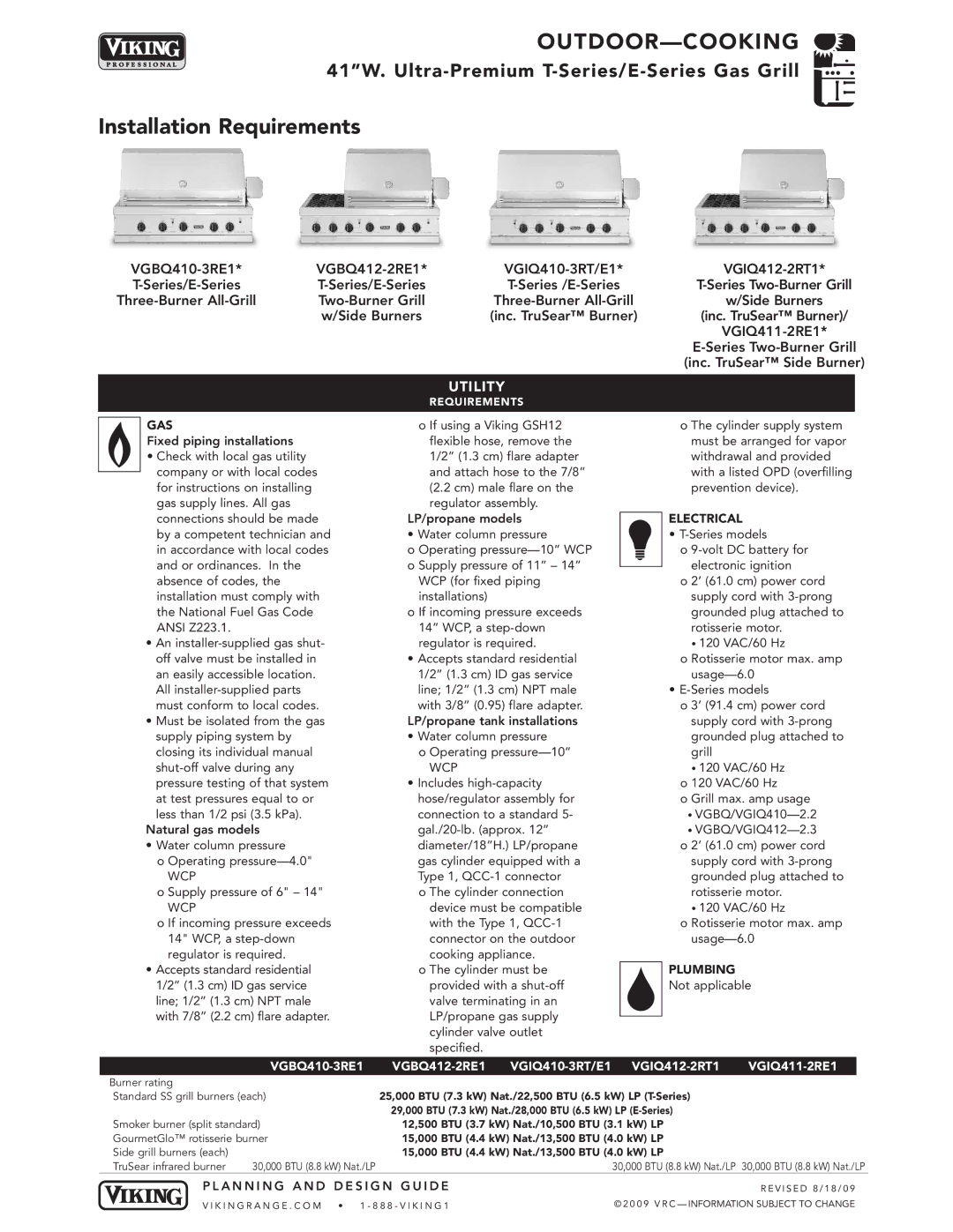 Viking VGBQ3002T1NSS manual Equirements 