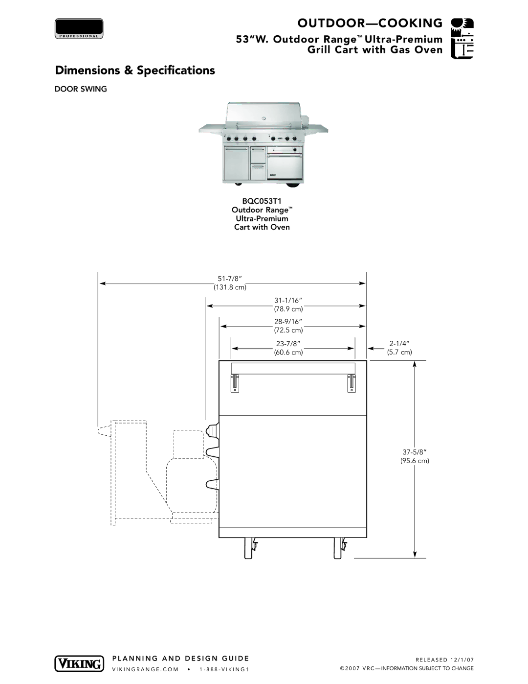 Viking VGBQ3002T1NSS manual Door Swing 