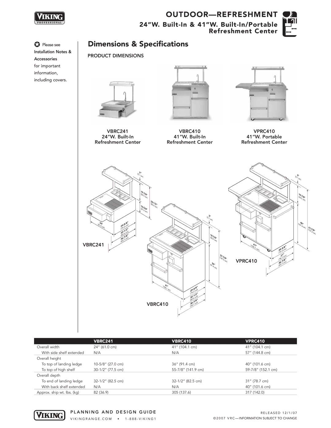 Viking VGBQ3002T1NSS manual VBRC241 VBRC410 VPRC410 