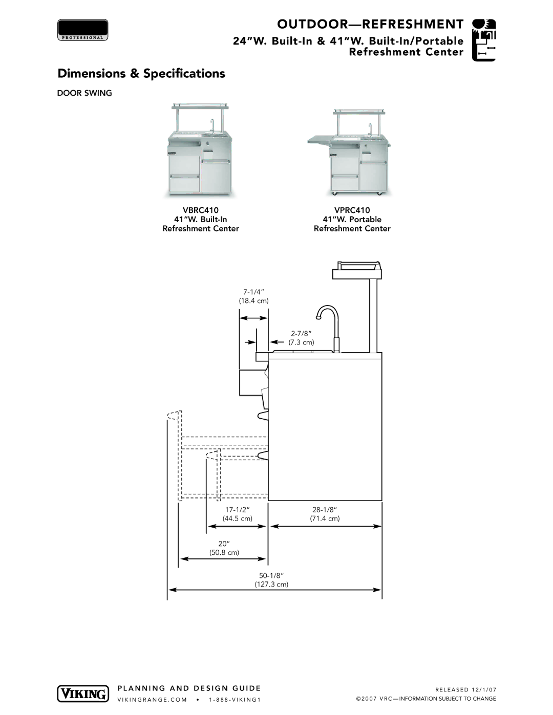 Viking VGBQ3002T1NSS manual Door Swing, 41W. Built-In 41W. Portable Refreshment Center 