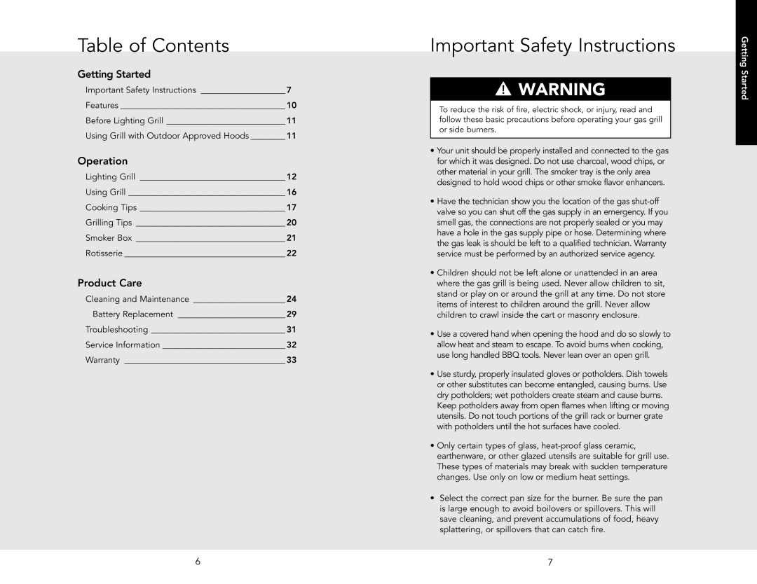 Viking VGBQ5323RE2L, VGBQ5323RE1N, VGBQ5323RE1L, VGIQ5323RT1L, VGIQ530 Table of Contents, Important Safety Instructions 