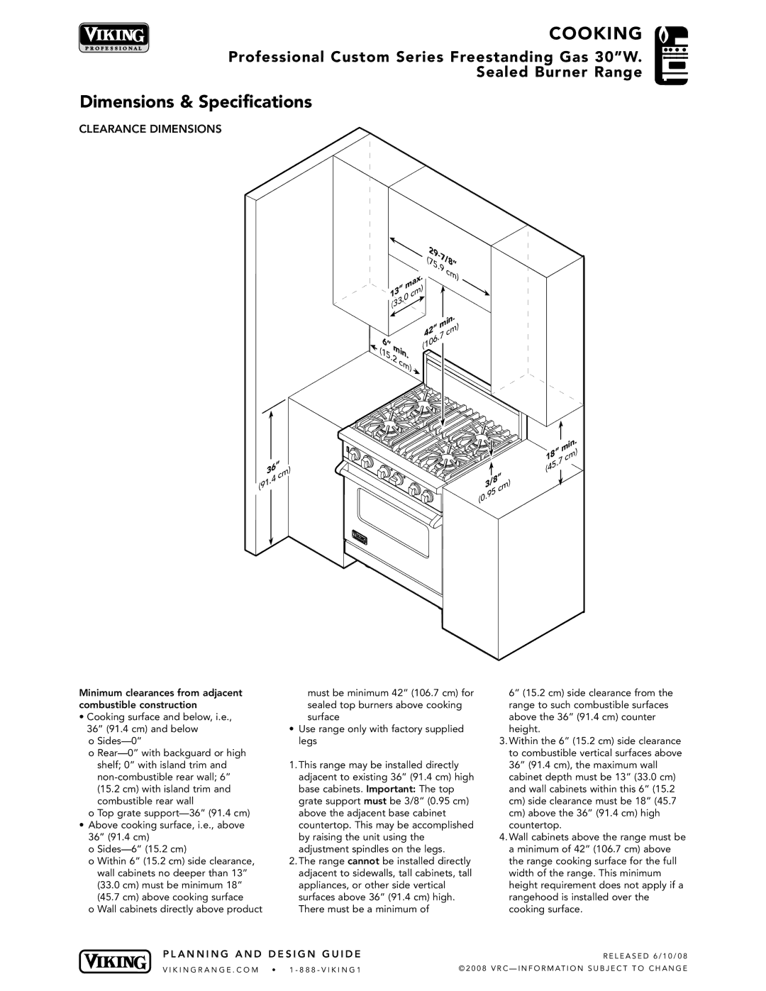 Viking VGCC530-4B manual Clearance Dimensions 