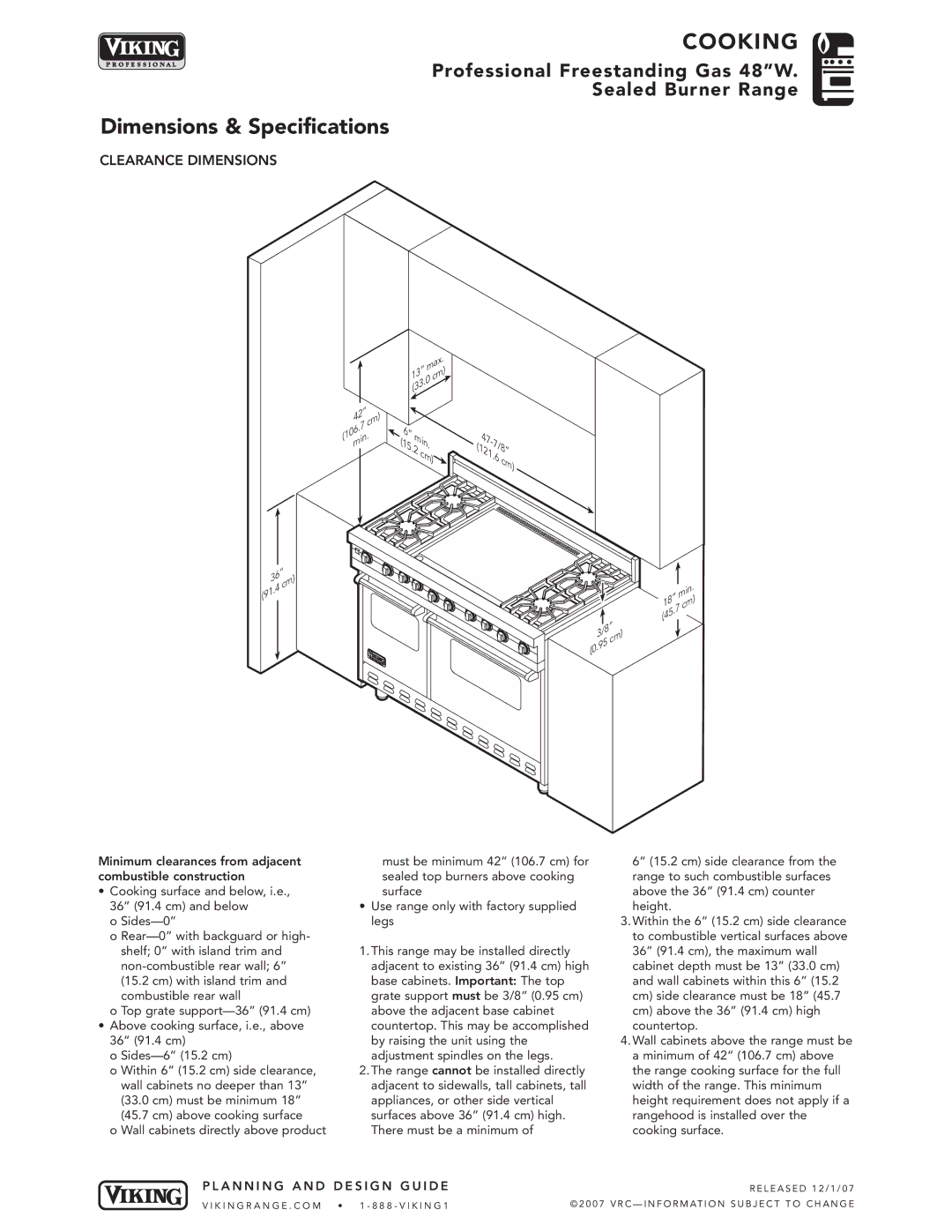 Viking VGIC488-4G*, VGIC488-6G*, VGIC488-6Q* manual Clearance Dimensions 