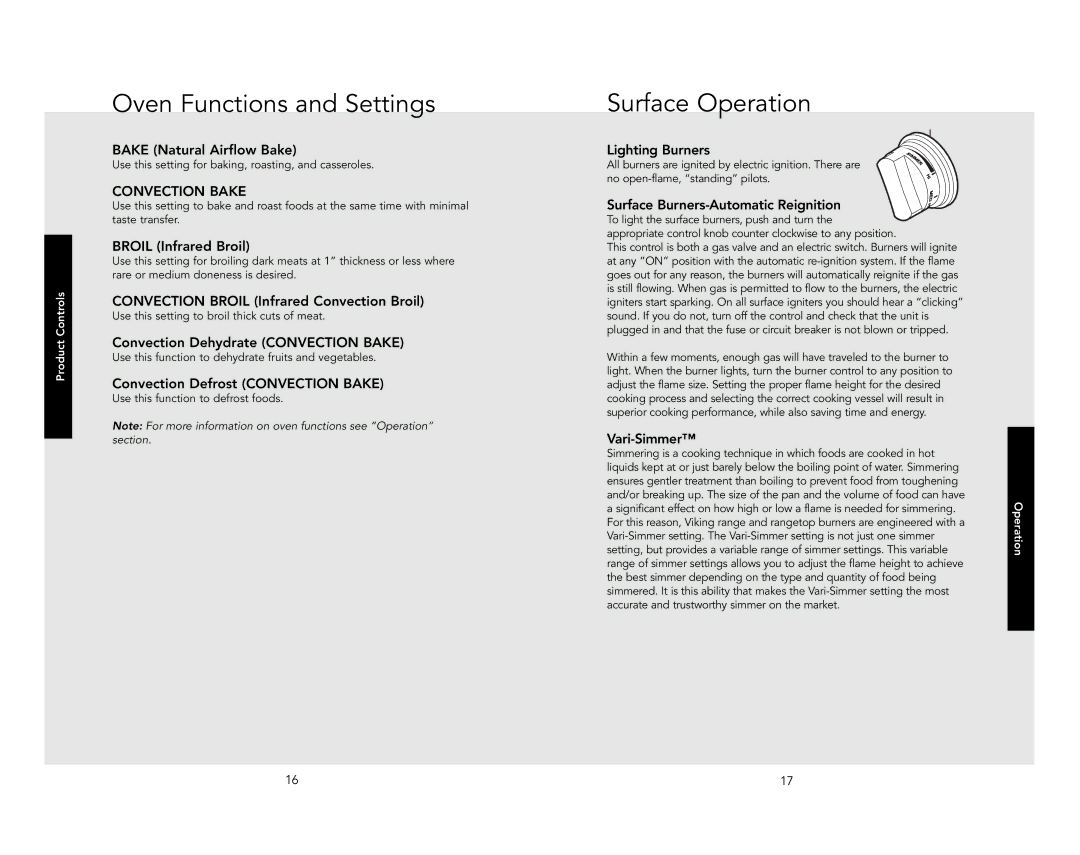 Viking VGIC5304BSLP, VGIC5304BWH manual Oven Functions and Settings 