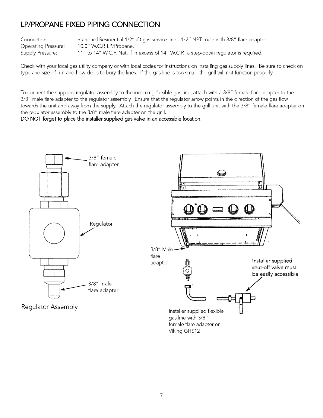 Viking VGBQ532T, VGIQ532T, VGIQ530E, VGIQ410E, VGIQ410T, VGIQ530T, VGIQ300T, VGIQ300E LP/PROPANE Fixed Piping Connection, Flow 