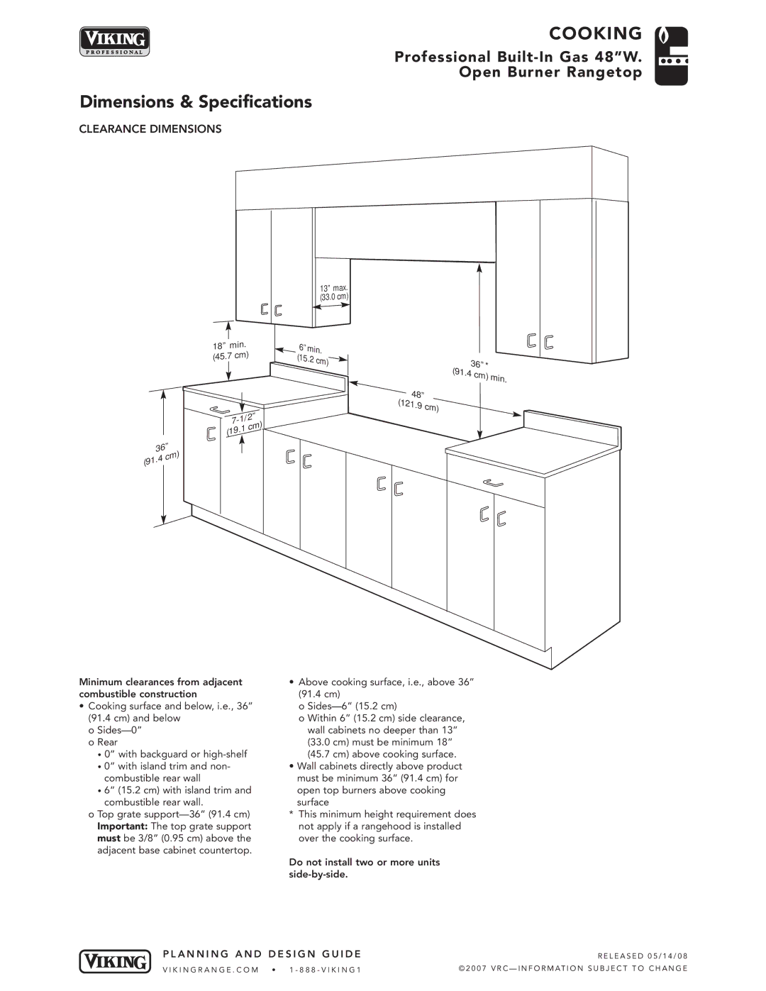 Viking VGRT manual Clearance Dimensions 