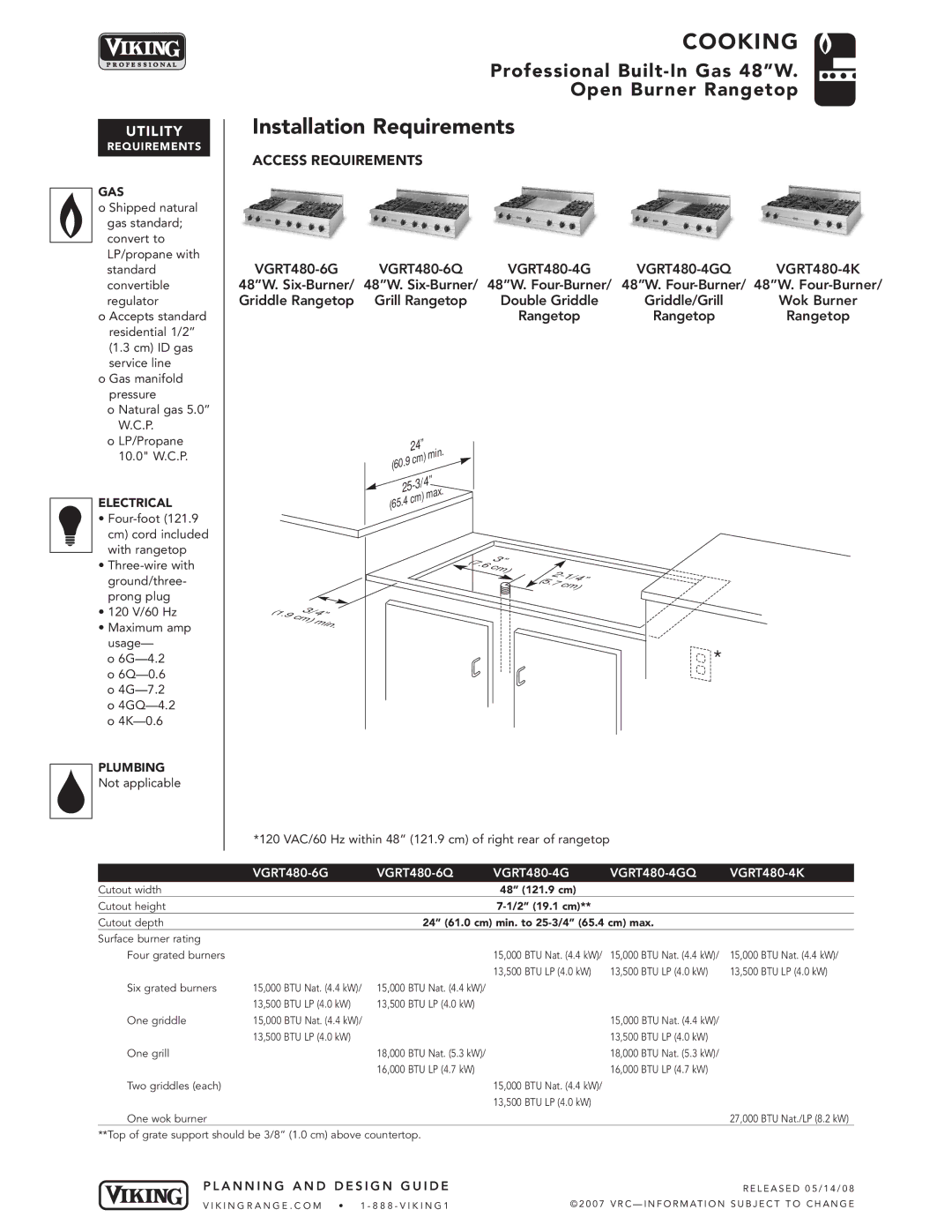 Viking VGRT manual Installation Requirements, Utilit Y 