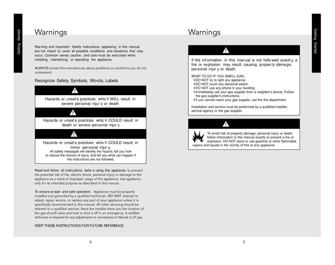 Viking VGRT548-6GSS manual Recognize Safety Symbols, Words, Labels, Getting Started 