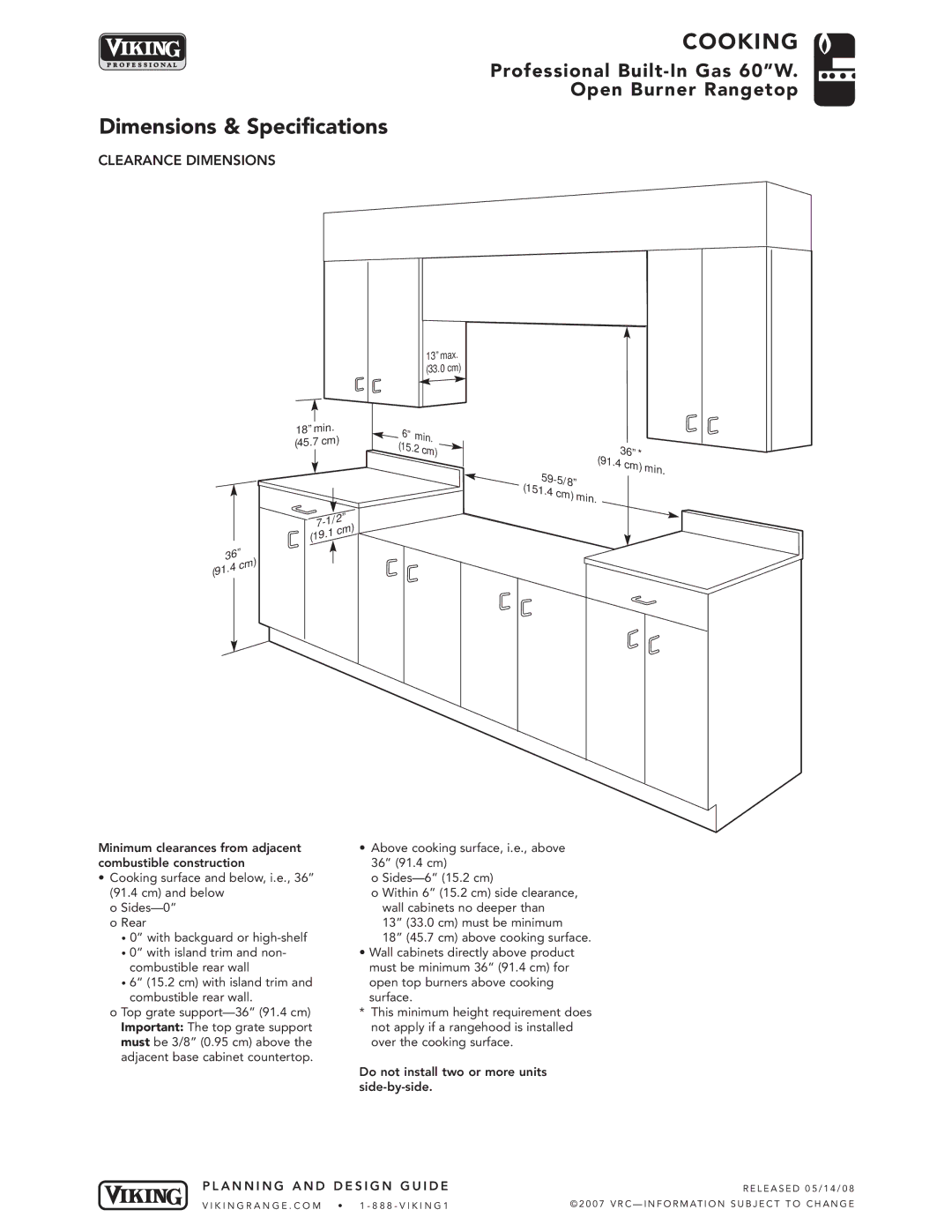 Viking VGRT600-6GQ manual Prof essional Bui lt- In Gas 60W Open Bur ner Range top 