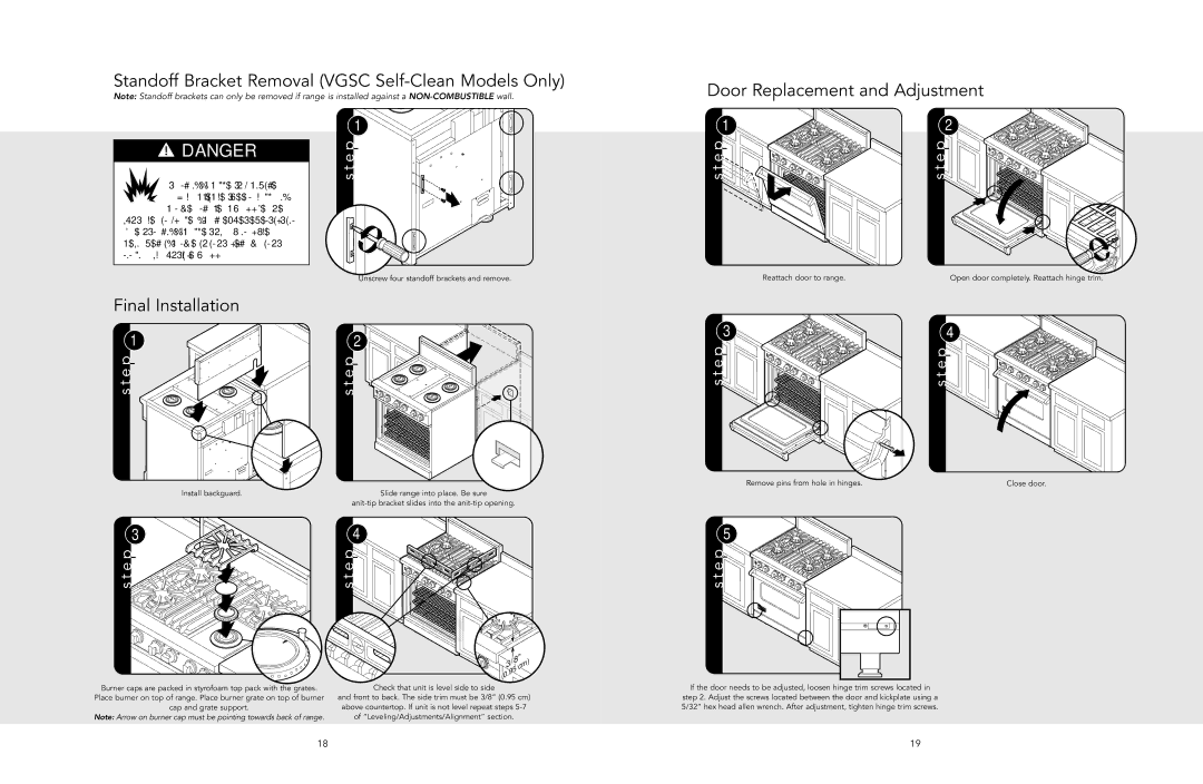 Viking VGSC manual Standoff Bracket Removal Vgsc Self-Clean Models Only, Door Replacement and Adjustment 