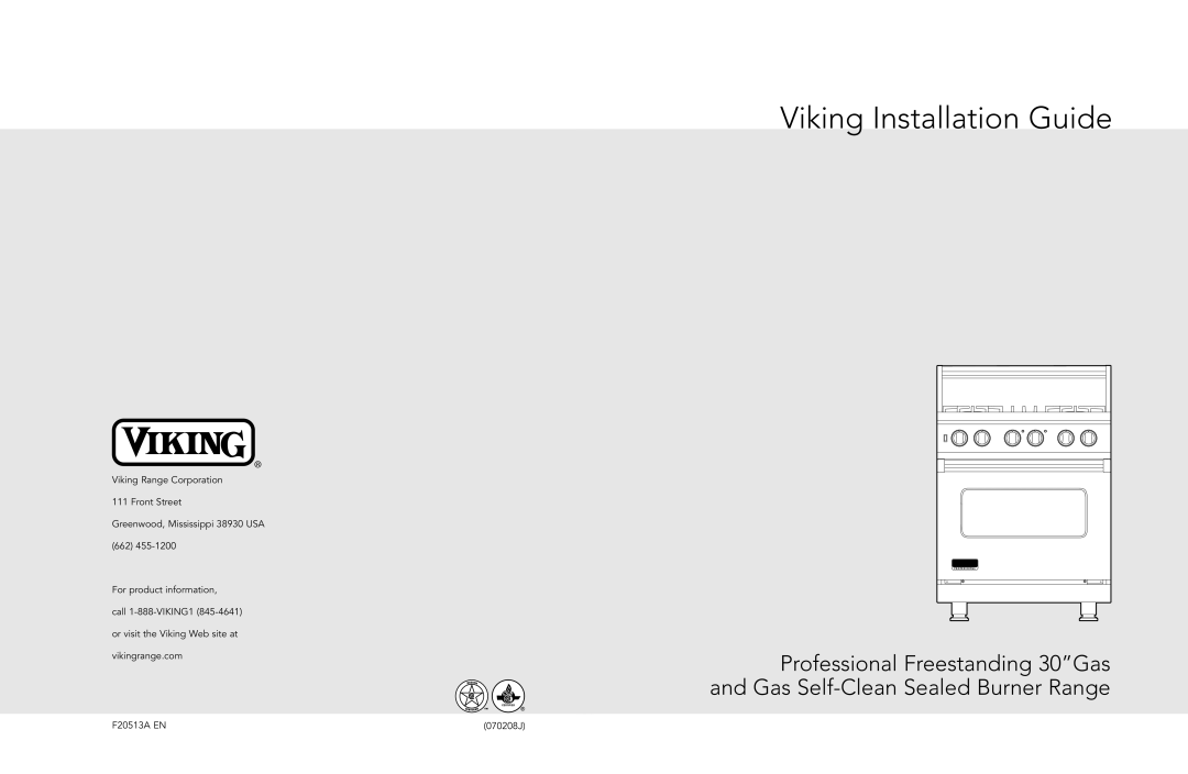Viking VGSC manual Viking Installation Guide, Viking Range Corporation 111 Front Street, F20513A EN, 070208J 