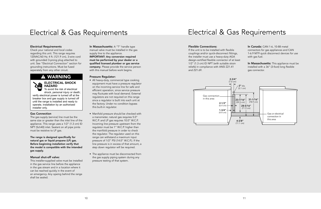 Viking VGSC Electrical & Gas Requirements, Electrical Requirements, In Massachusetts A “T” handle type, Pressure Regulator 