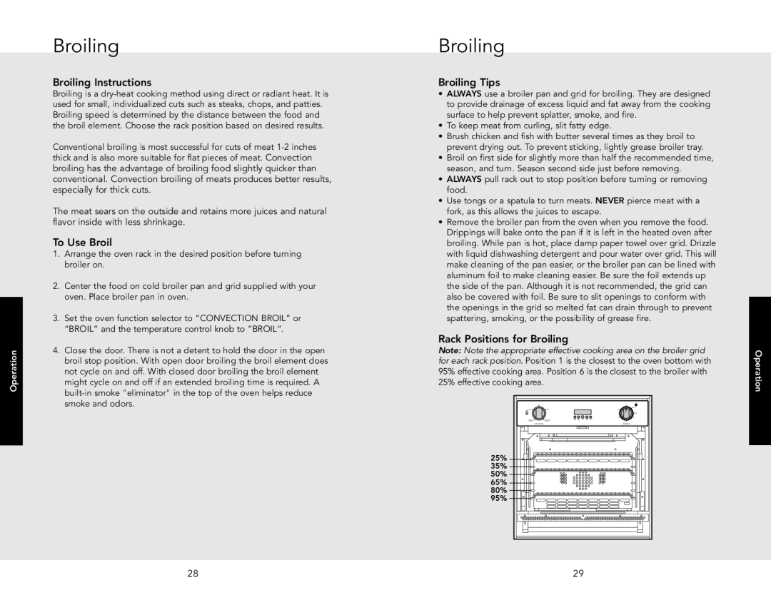 Viking VGSO100SS, VGSO100SG manual Broiling Instructions, To Use Broil, Broiling Tips, Rack Positions for Broiling 