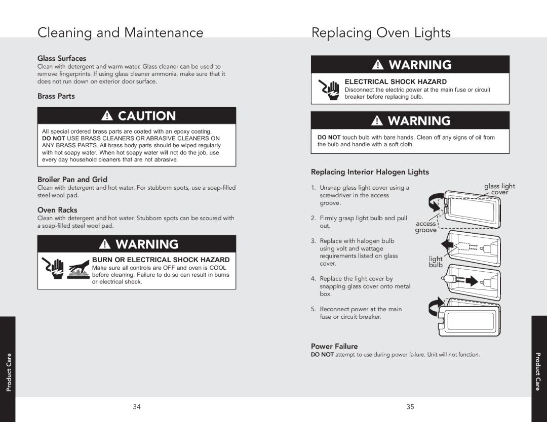 Viking VGSO100SS, VGSO100SG manual Replacing Oven Lights 