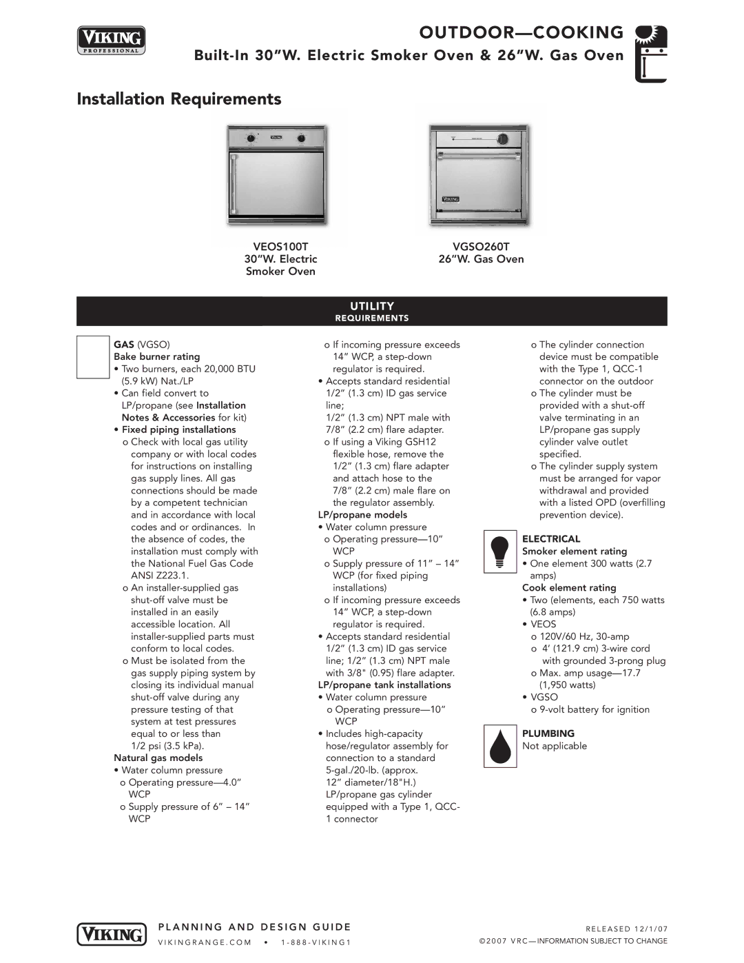 Viking VGSO100T, VGSO260T manual GAS Vgso, Wcp, Veos 