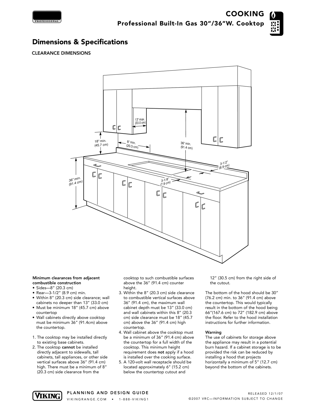 Viking VGSU163-6B, VGSU103-4B manual Clearance Dimensions 