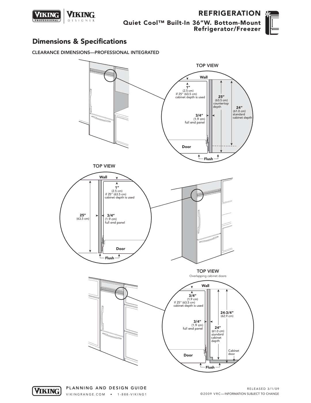 Viking VIBB536, VCBB536 specifications Clearance DIMENSIONS-PROFESSIONAL Integrated TOP View 