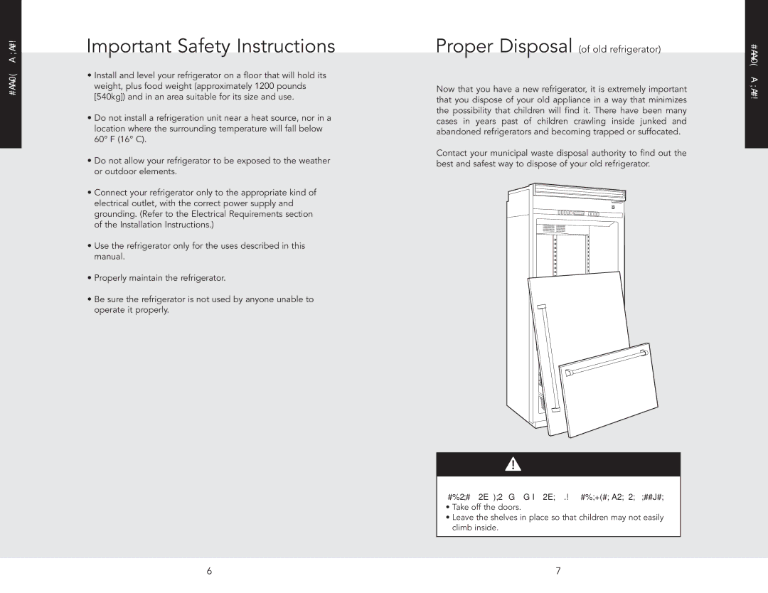 Viking VCSB542, VIBB536RSS, FDFB5301R, VCBB536LSS, VISB542 Important Safety Instructions, Proper Disposal of old refrigerator 