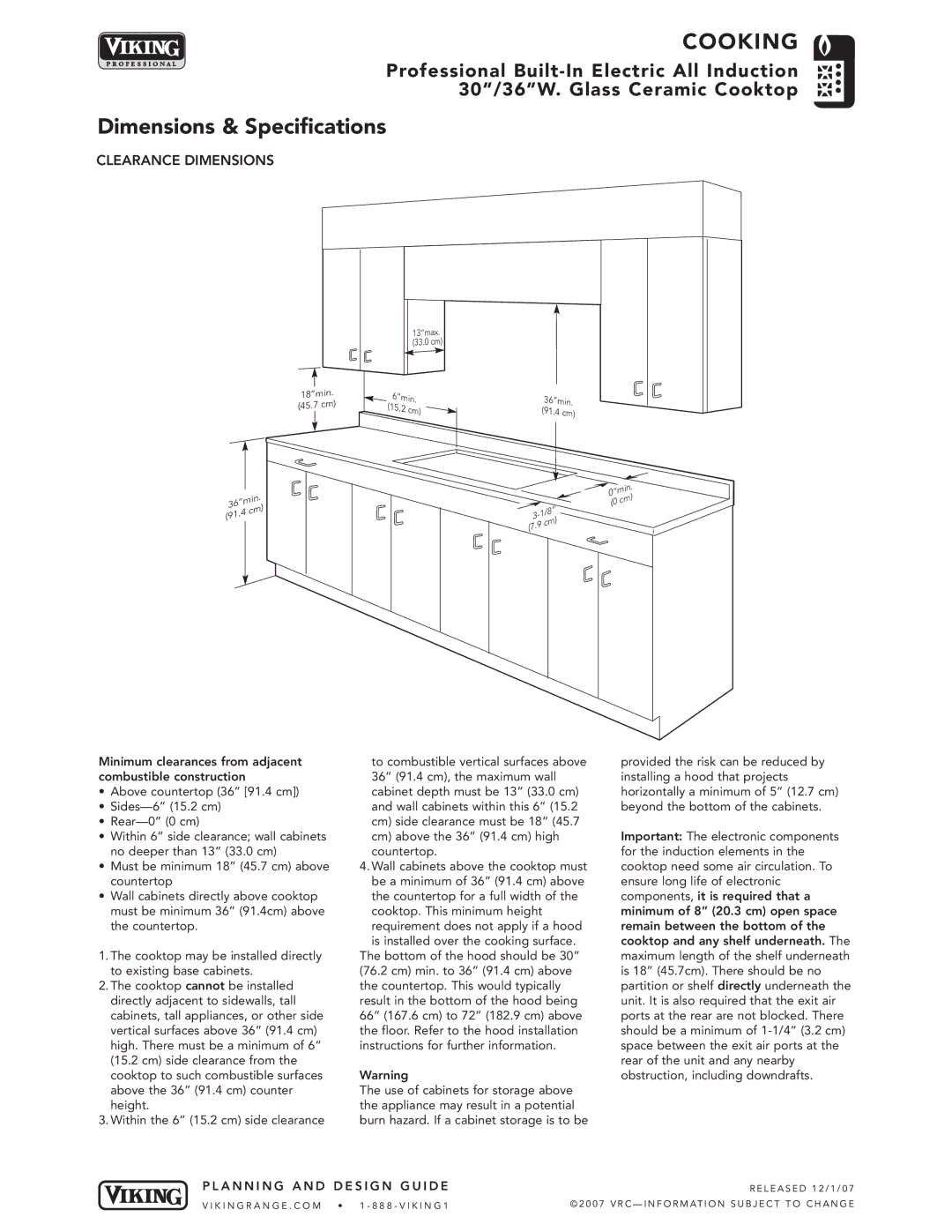 Viking VICU105-4B, VICU165-6B manual Clearance Dimensions 