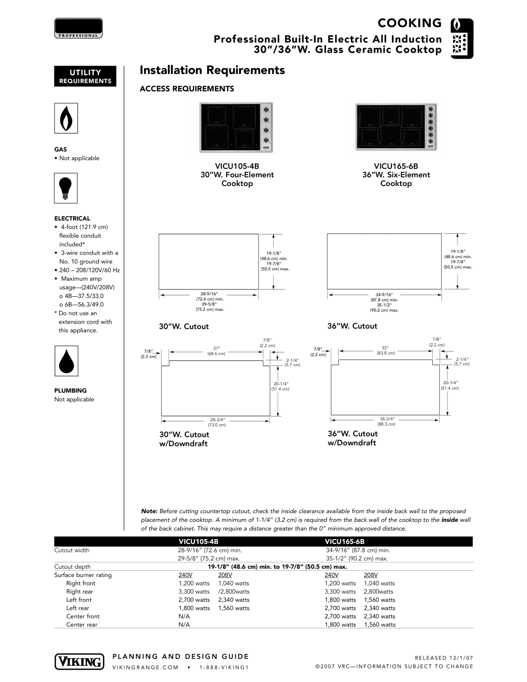 Viking VICU165-6B, VICU105-4B manual Installation Requirements, Access Requirements 