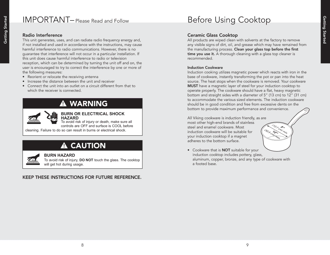 Viking VICU2666BSB, VICU2064BSB manual Before Using Cooktop, Radio Interference, Ceramic Glass Cooktop 