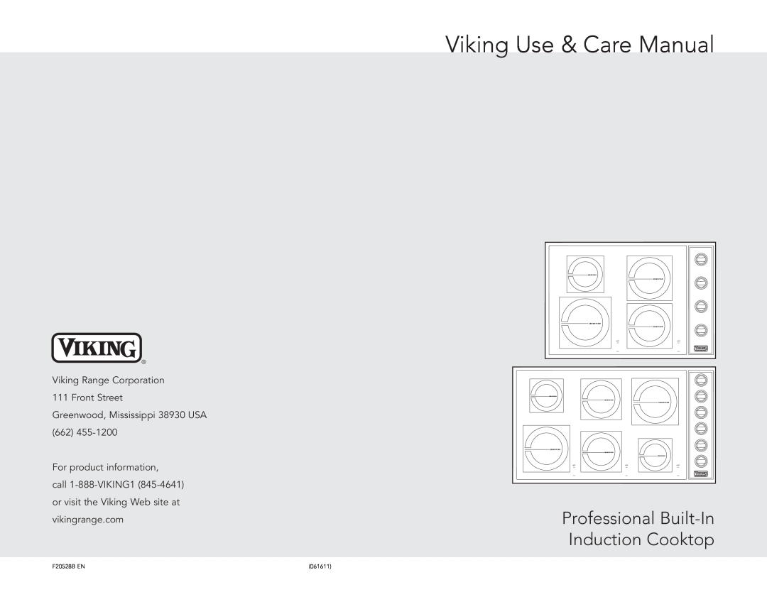 Viking VICU2666BSB, VICU2064BSB manual Viking Use & Care Manual, Professional Built-In Induction Cooktop 