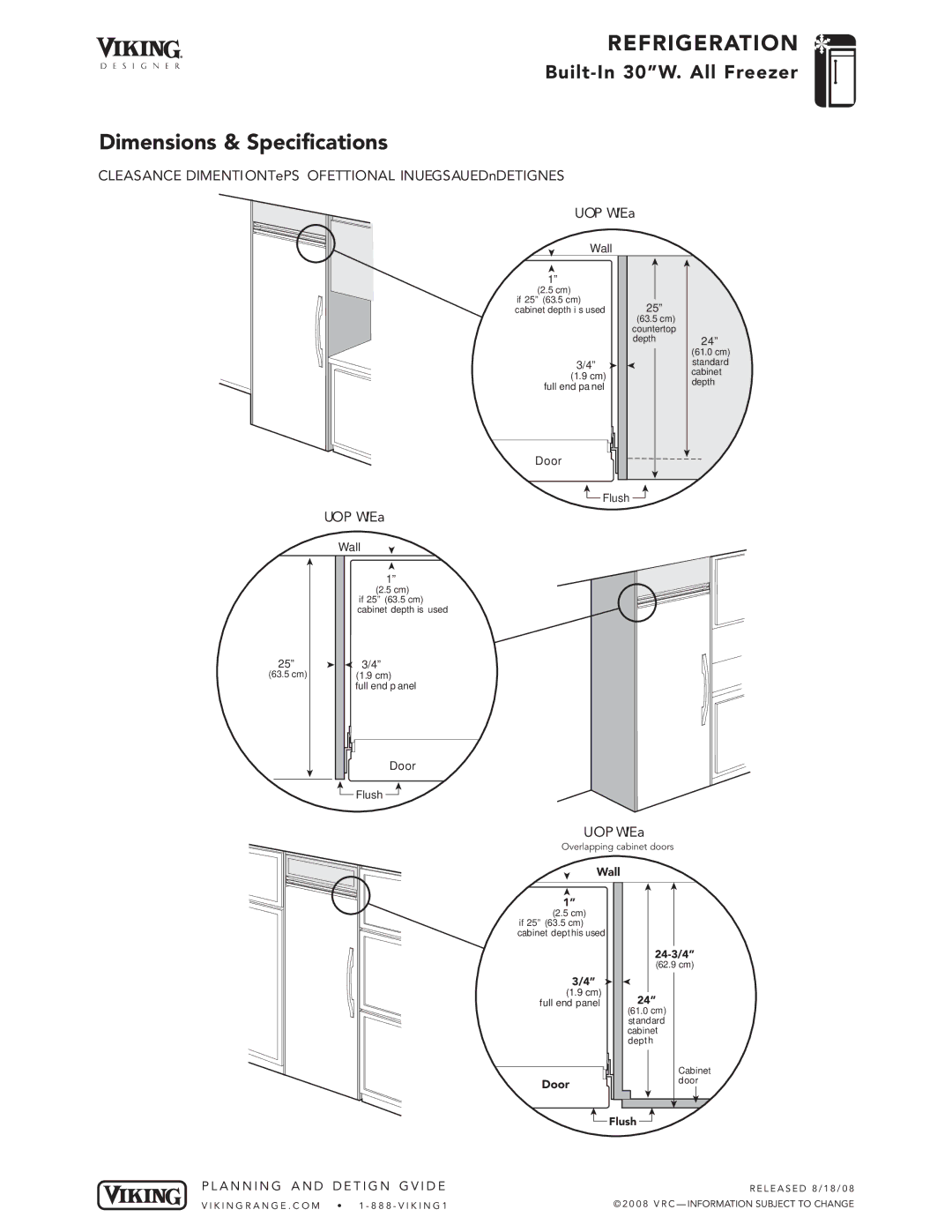 Viking VIFB304, VCFB304, DDFB304 specifications Flush 