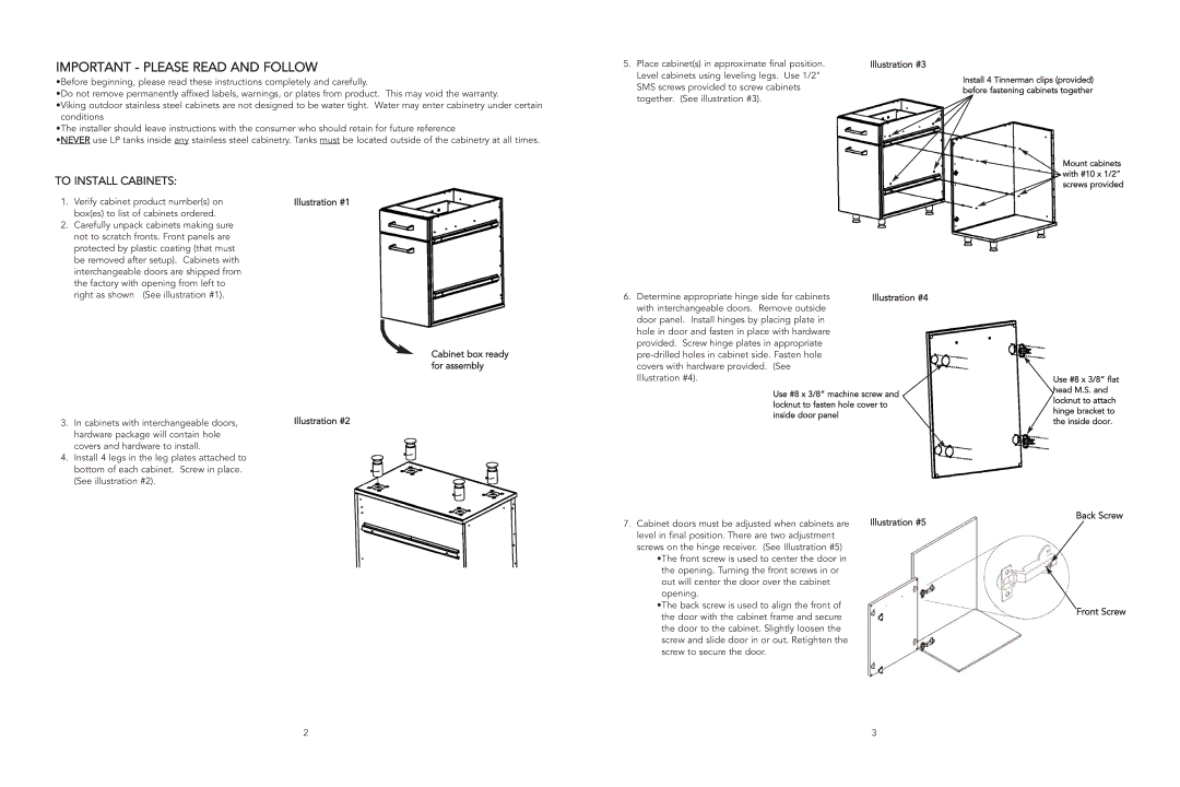 Viking viking manual Important Please Read and Follow, To Install Cabinets 