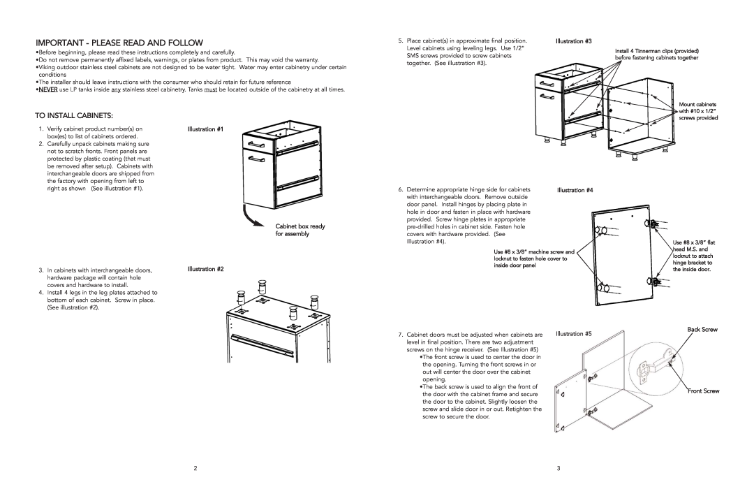 Viking viking manual To Install Cabinets, Important - Please Read And Follow 