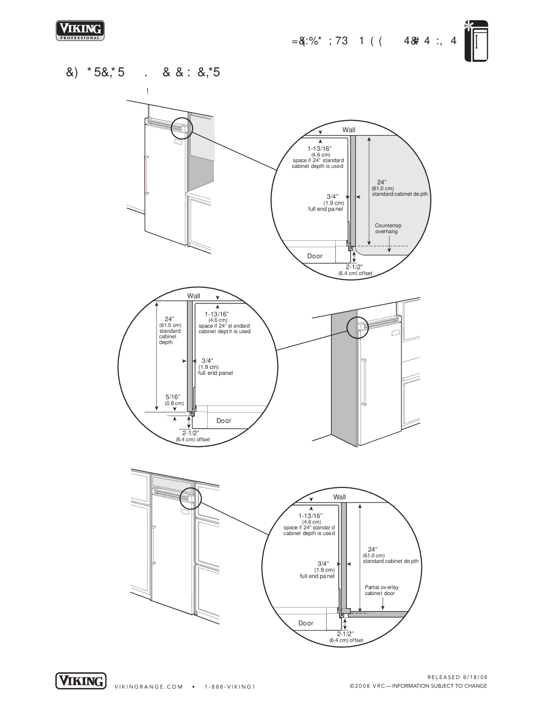 Viking VIRB364 specifications Clearance DIMENSIONS-PROFESSIONAL TOP View, Wall 13/16 