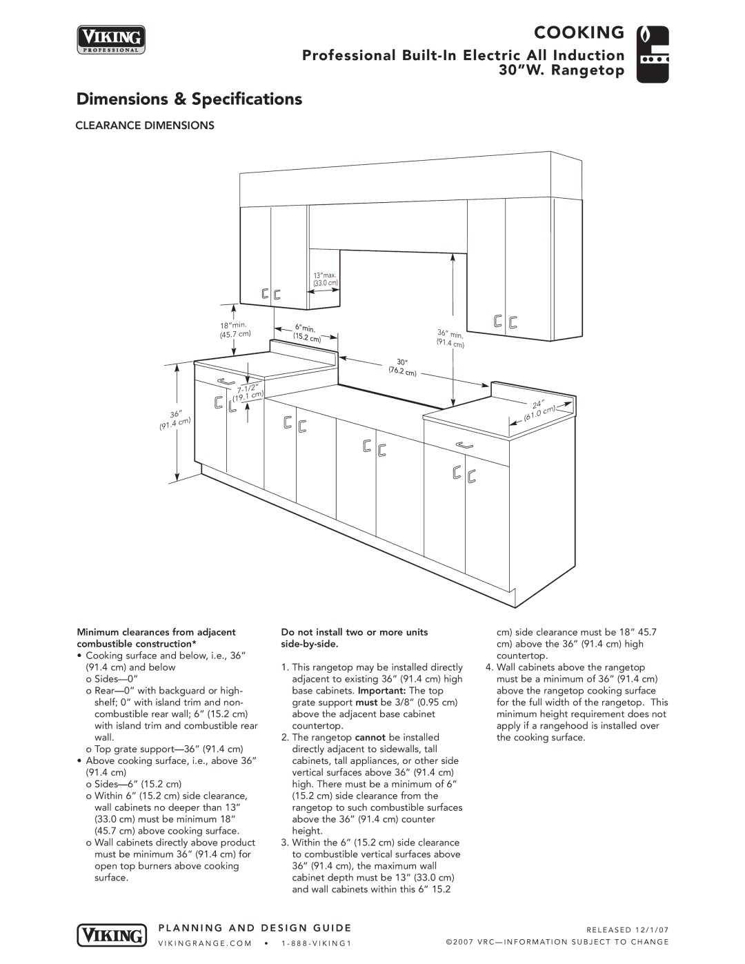 Viking VIRT301-4B* manual Clearance Dimensions 