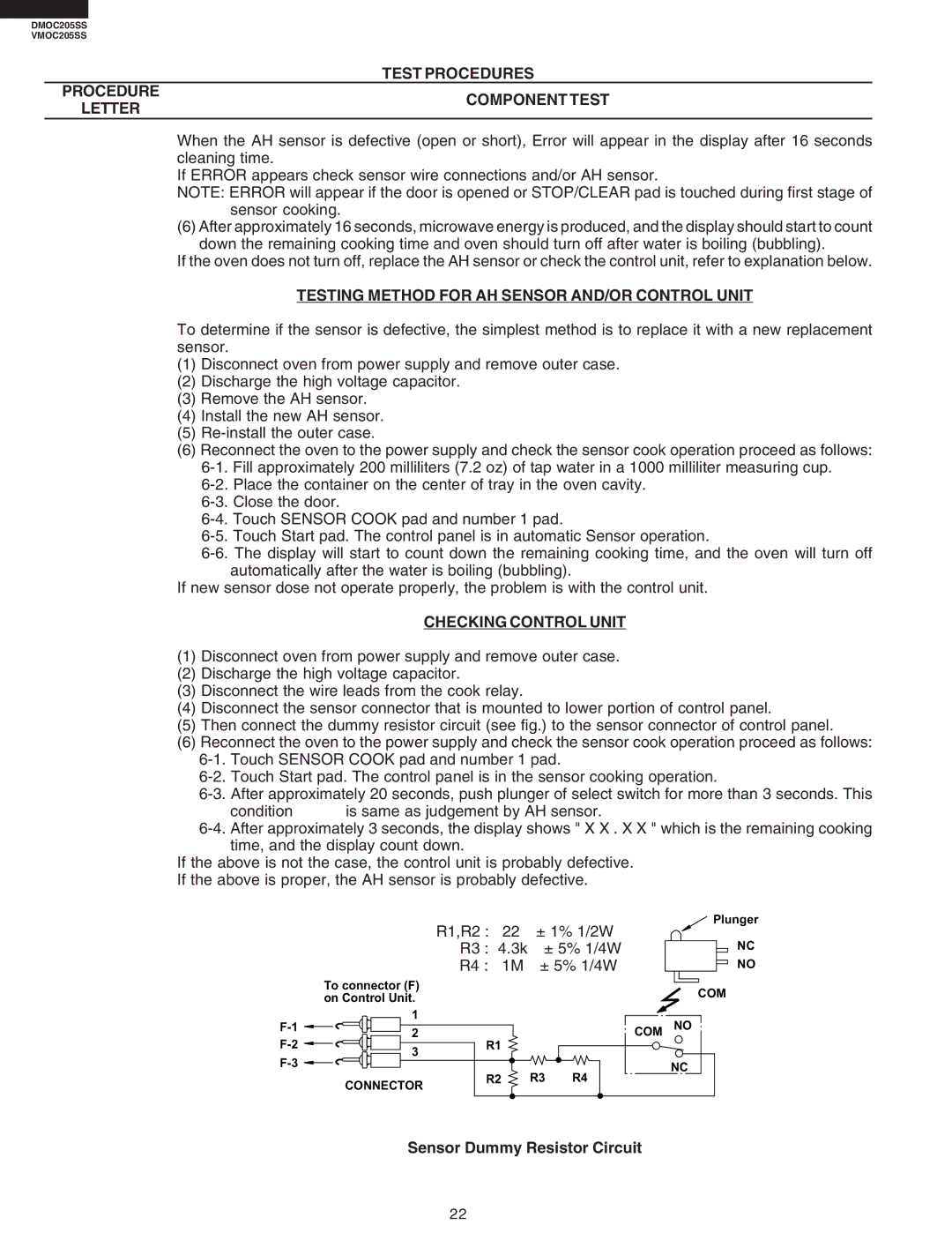 Viking VMOC205SS, DMOC205SS service manual Testing Method for AH Sensor AND/OR Control Unit, Checking Control Unit 