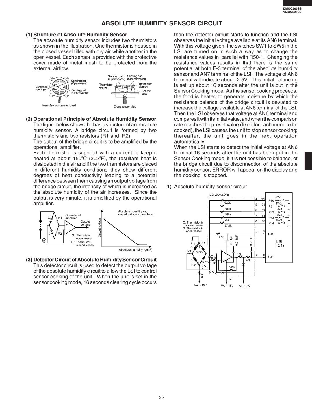 Viking DMOC205SS, VMOC205SS service manual Absolute Humidity Sensor Circuit, Structure of Absolute Humidity Sensor 