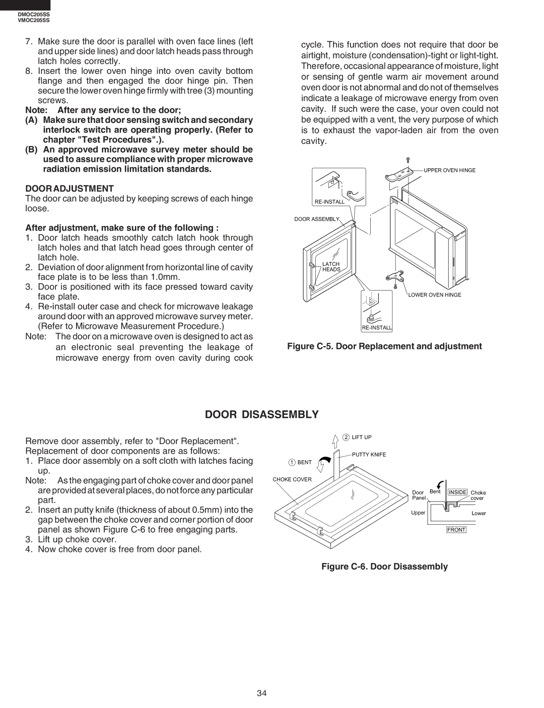 Viking VMOC205SS, DMOC205SS service manual Door Disassembly, Door Adjustment, After adjustment, make sure of the following 