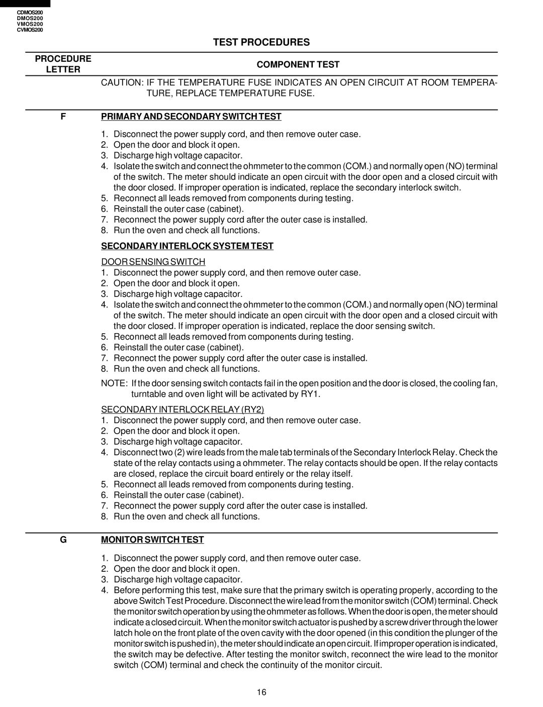 Viking CDMOS200 Secondary Interlock System Test, Door Sensing Switch, Secondary Interlock Relay RY2, Monitor Switch Test 