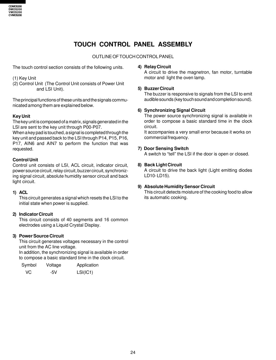 Viking CDMOS200, CVMOS200 service manual Touch Control Panel Assembly 