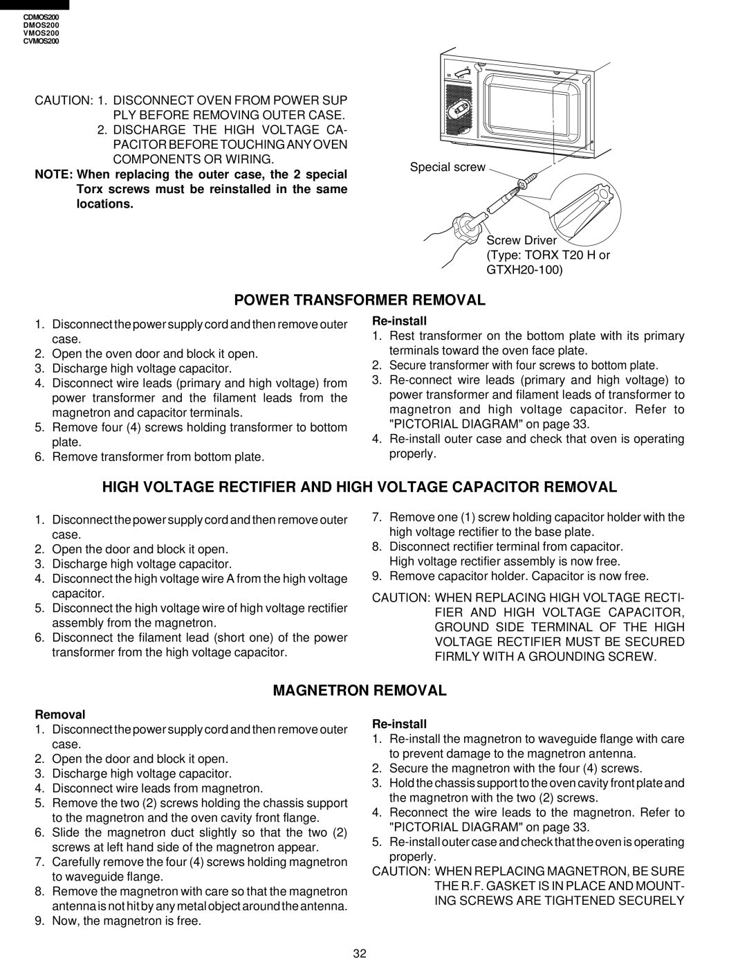 Viking CDMOS200 Power Transformer Removal, High Voltage Rectifier and High Voltage Capacitor Removal, Magnetron Removal 