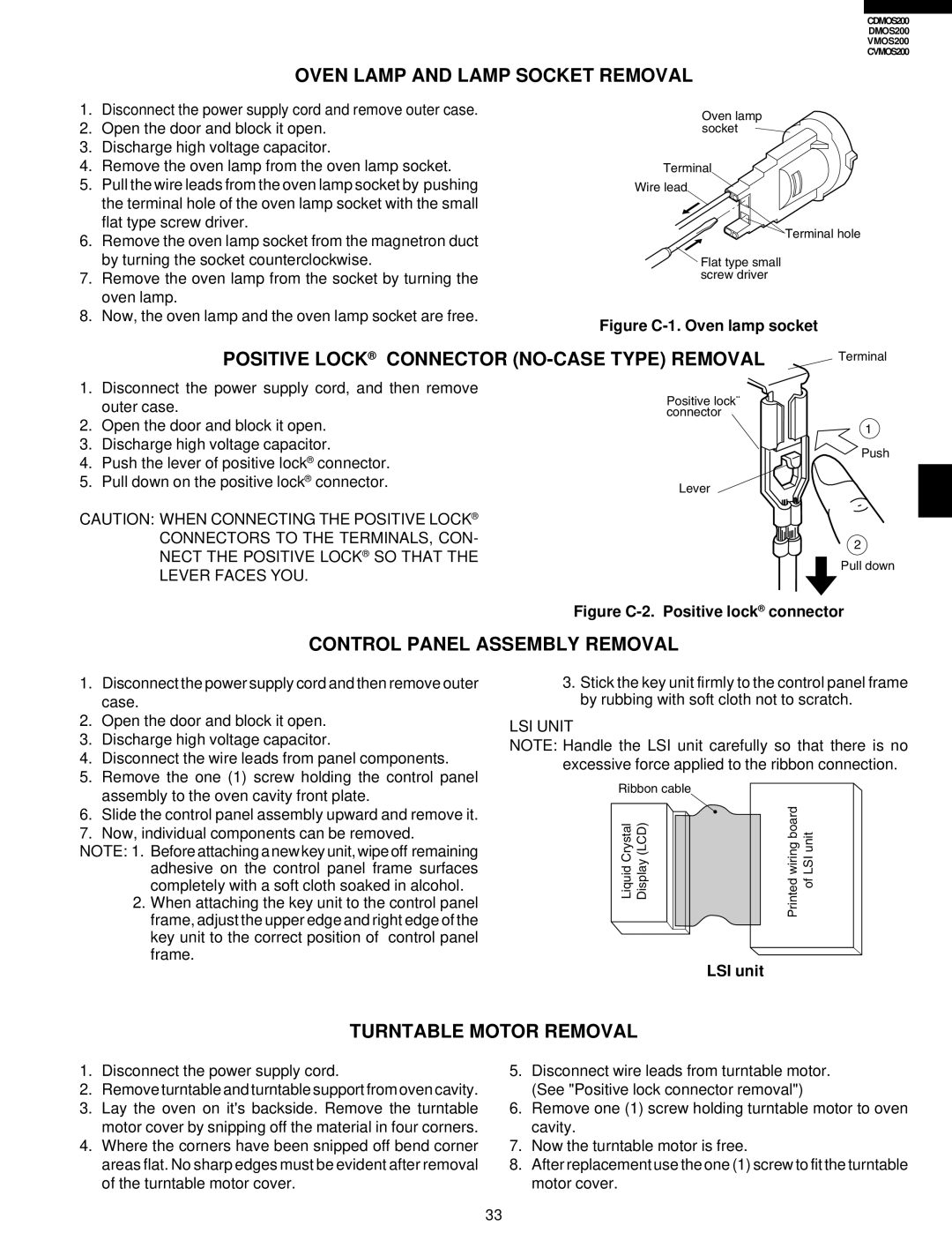 Viking CVMOS200 Oven Lamp and Lamp Socket Removal, Positive Lock Connector NO-CASE Type Removal, Turntable Motor Removal 