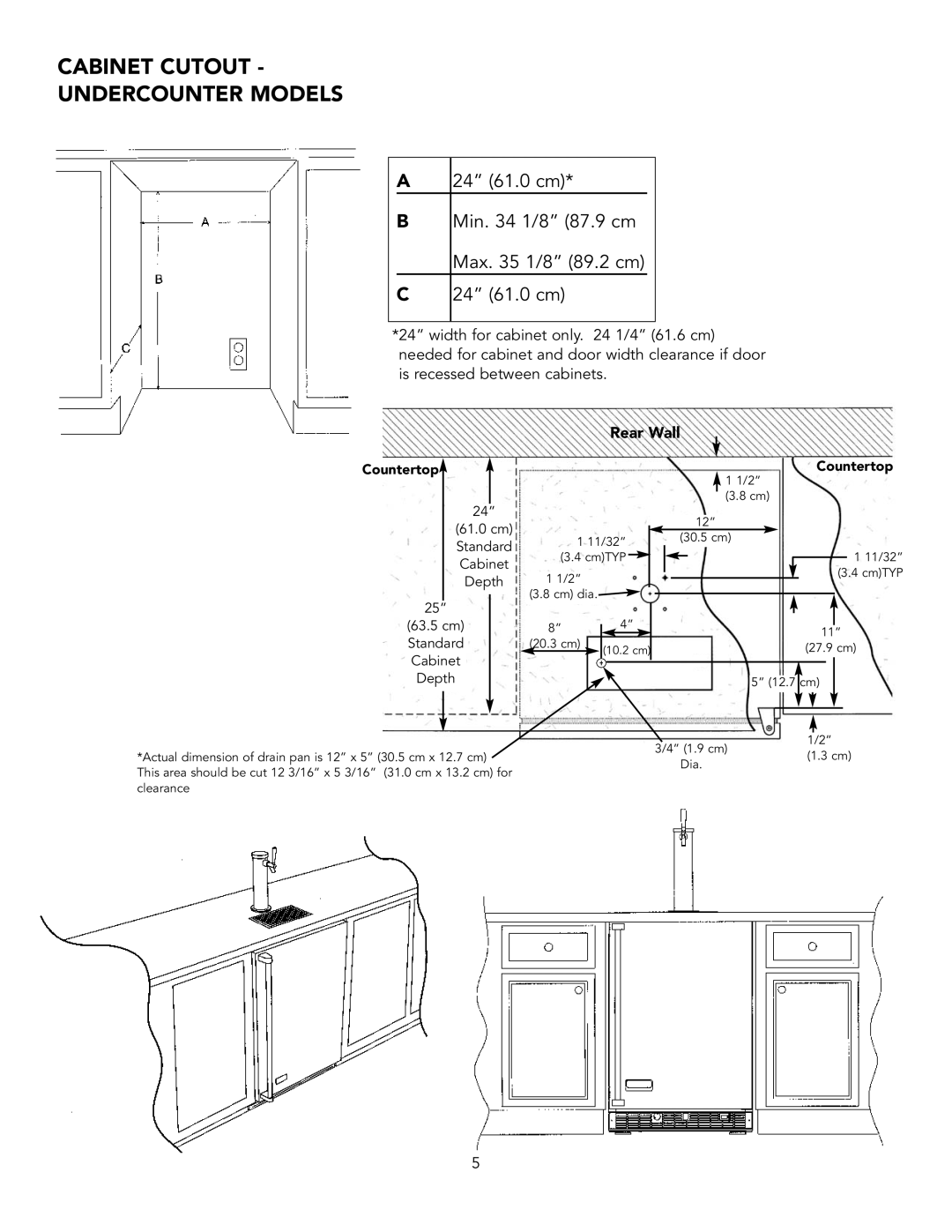 Viking VRBD/VUBD 24" W. BEVERAGE DISPENSER installation instructions Cabinet Cutout Undercounter Models, Rear Wall 