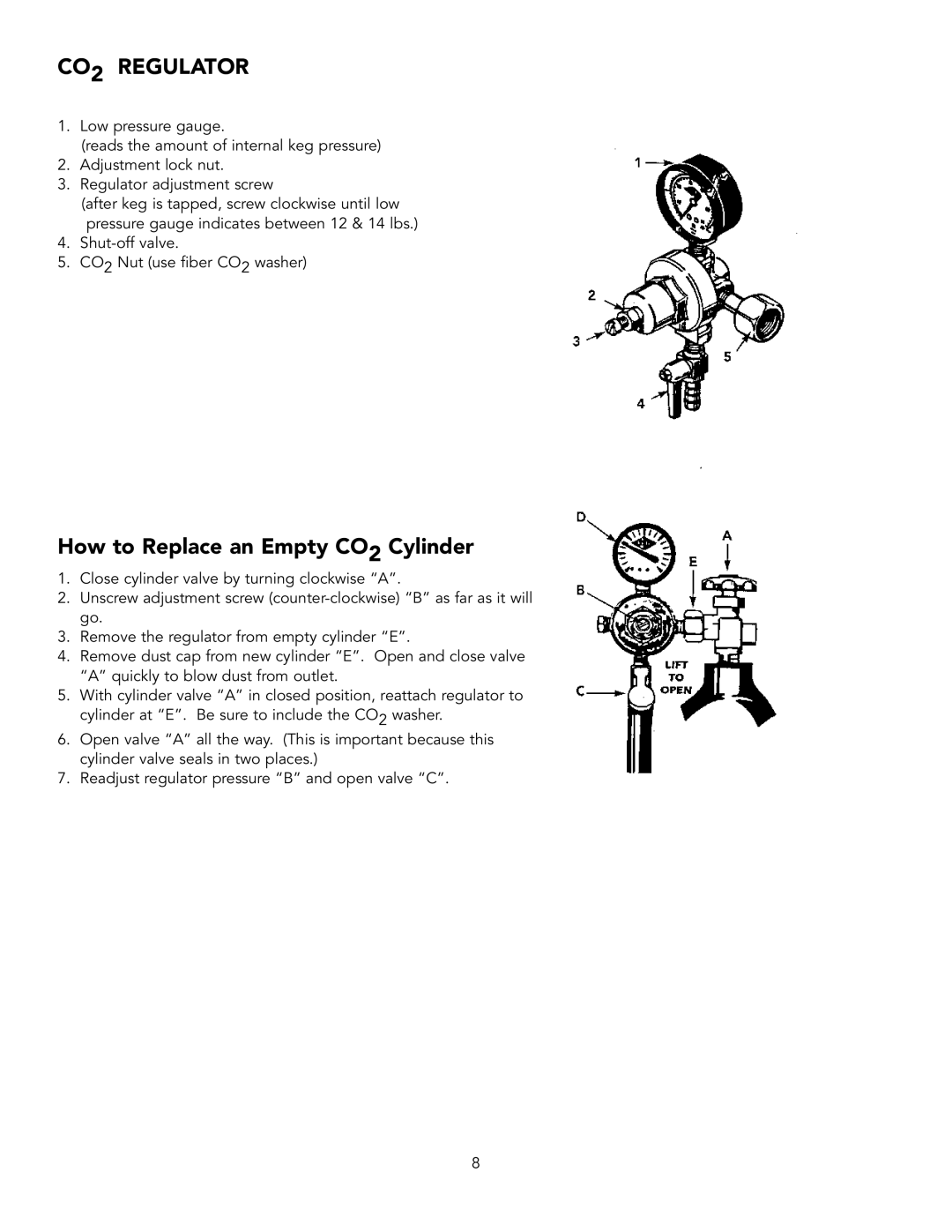 Viking VRBD/VUBD 24" W. BEVERAGE DISPENSER installation instructions CO2 Regulator, How to Replace an Empty CO2 Cylinder 