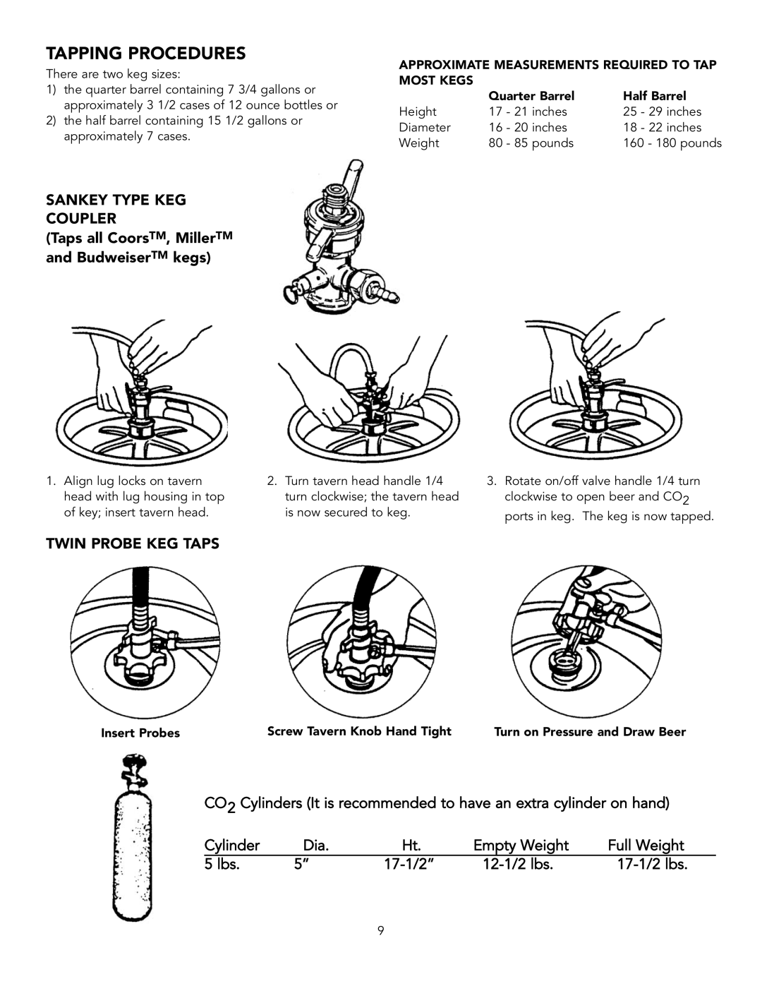 Viking VRBD/VUBD 24" W. BEVERAGE DISPENSER Tapping Procedures, Sankey Type KEG Coupler, Twin Probe KEG Taps 