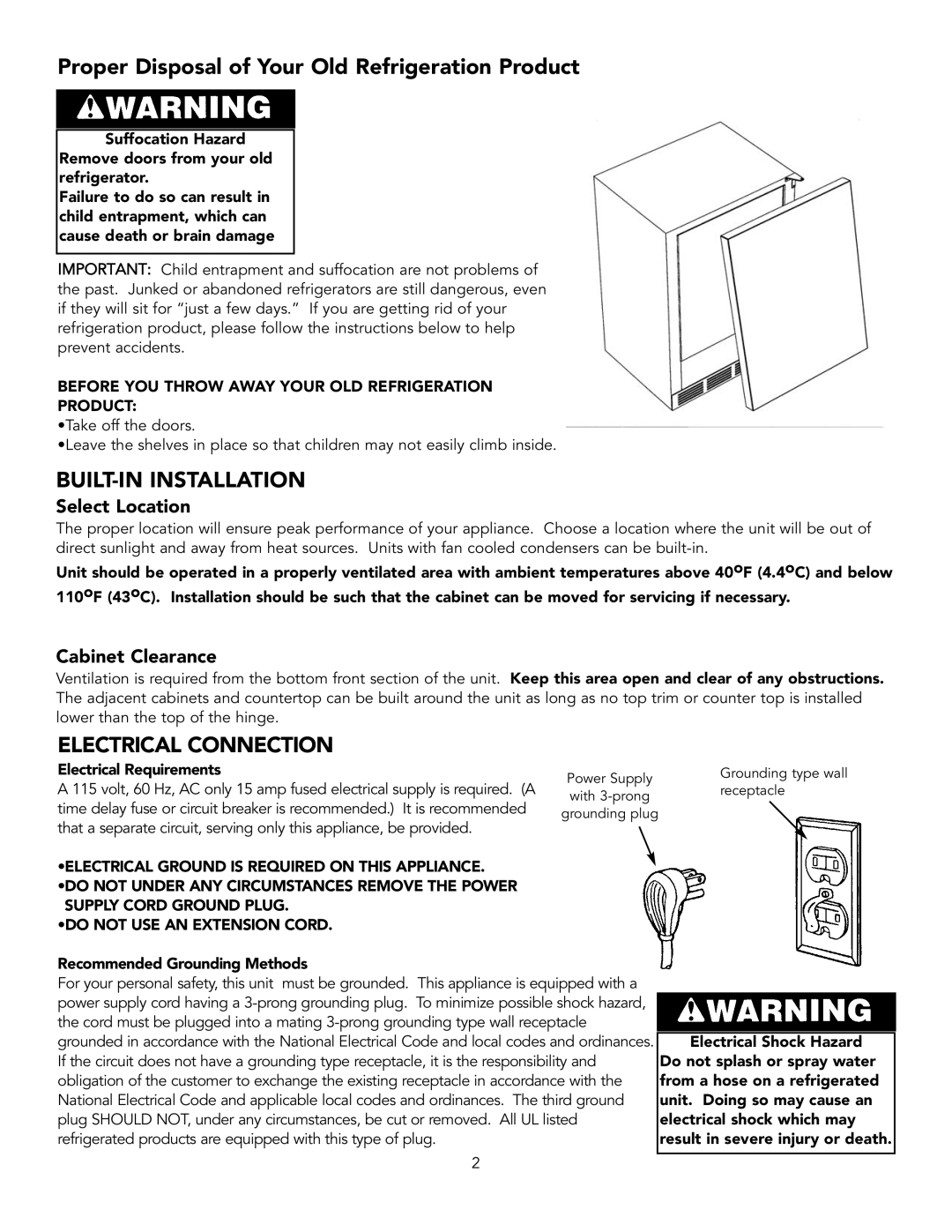 Viking VRBD/VUBD 24 W BUILT-IN Installation, Electrical Connection, Before YOU Throw Away Your OLD Refrigeration Product 